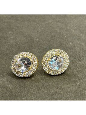 Melanie Lyne Gold-tone round crystal rhinestone diamanté stud earrings formal